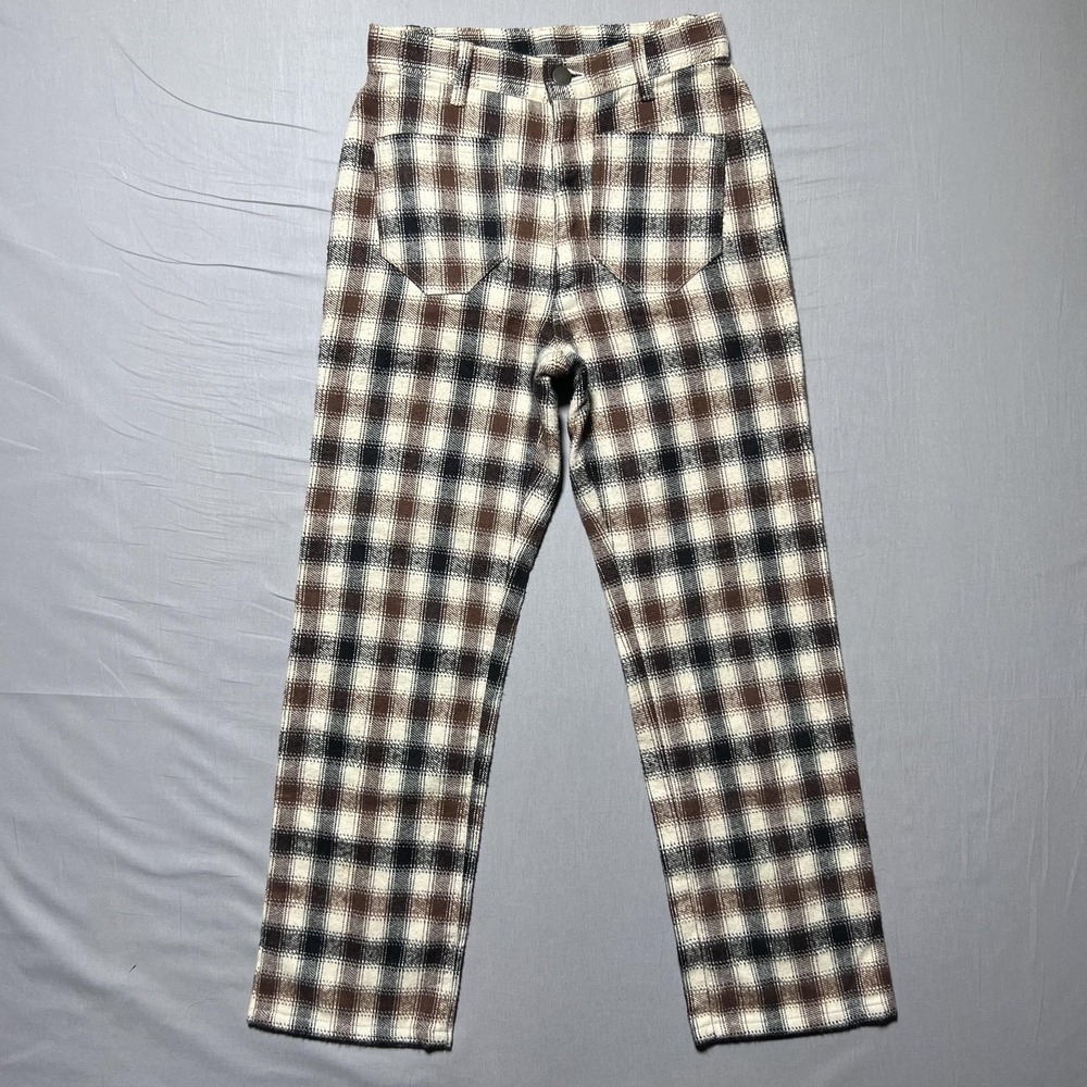 Lykke‎ Wullf Forest Brown Plaid Straight Leg Cotton Pants Size XS Waist 24